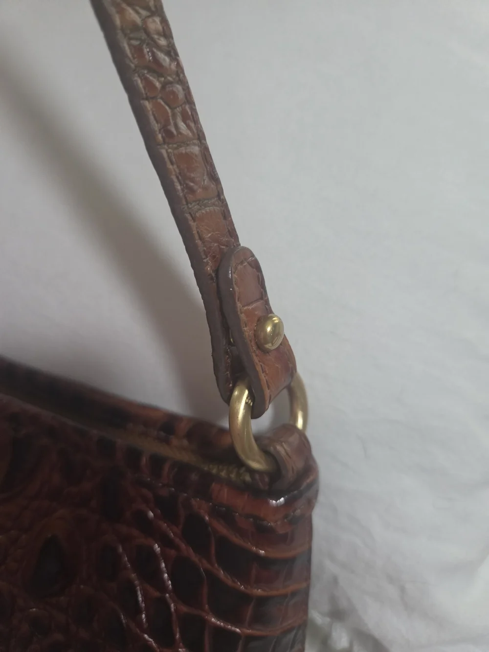 Brahmin Cognac Croc-Embossed Leather Shoulder Bag - Picture 4 of 9